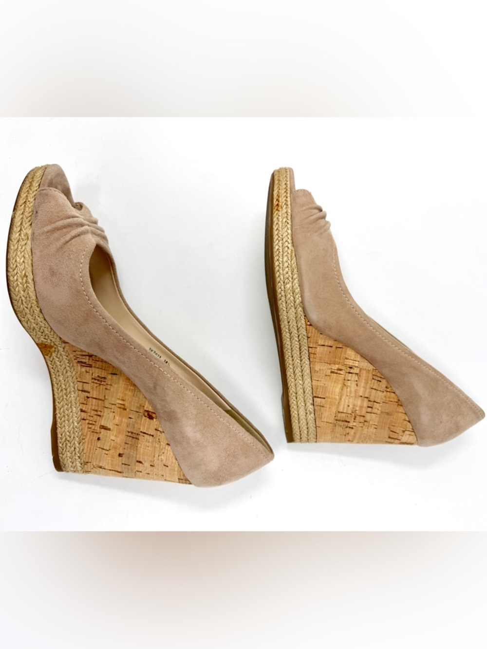 Prada Beige Suede Cork Wedge Peep-Toe Espadrille Pumps - Picture 5 of 14